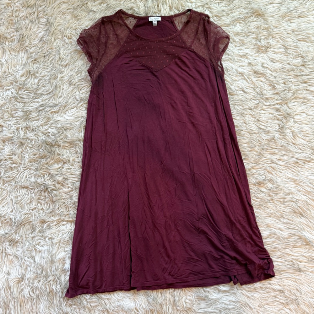 love, Fire Burgundy Dotted Mesh Scoop Neck Tank